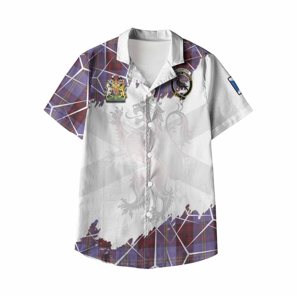 Rutherford Tartan Kid Hawaiian Shirt with Family Crest and Lion Rampant Grunge Style