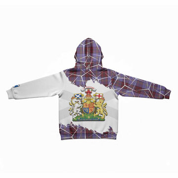 Rutherford Tartan Kid Hoodie with Family Crest and Lion Rampant Grunge Style
