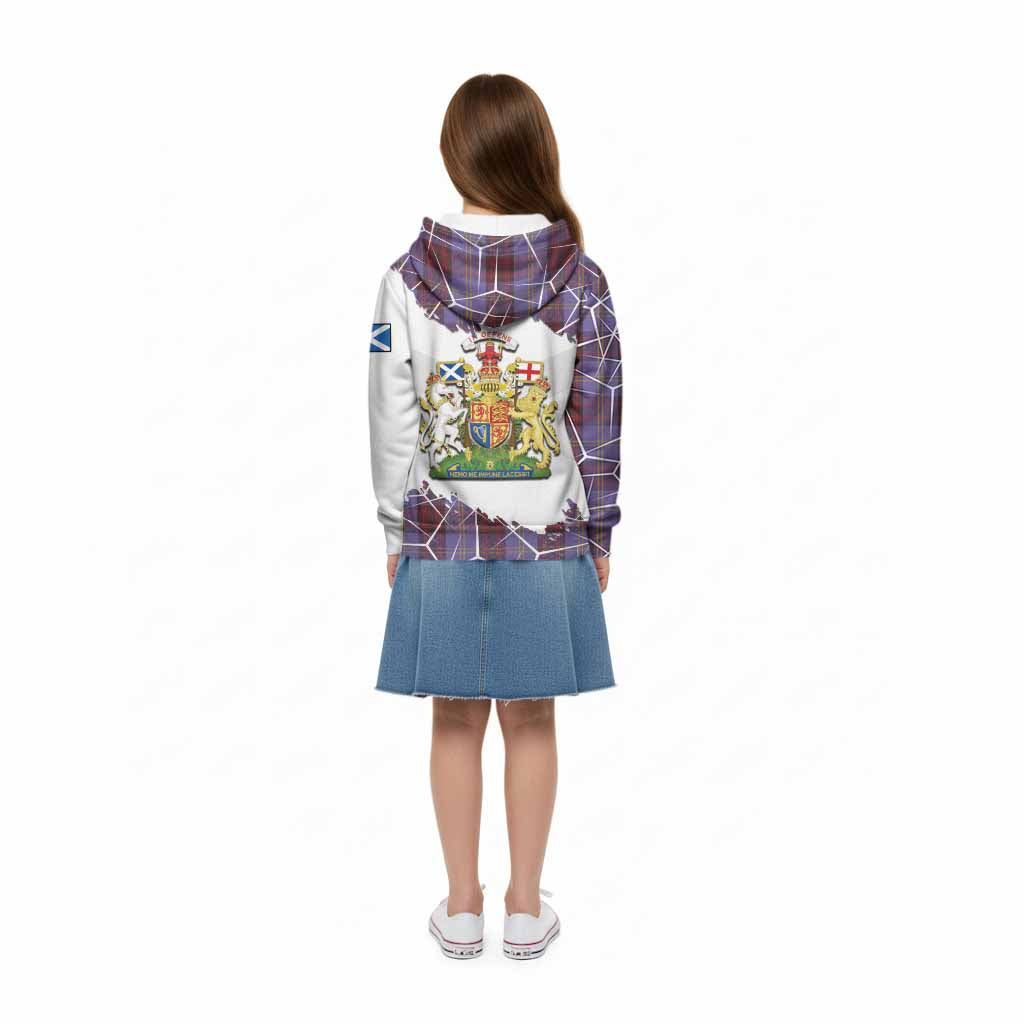 Rutherford Tartan Kid Hoodie with Family Crest and Lion Rampant Grunge Style