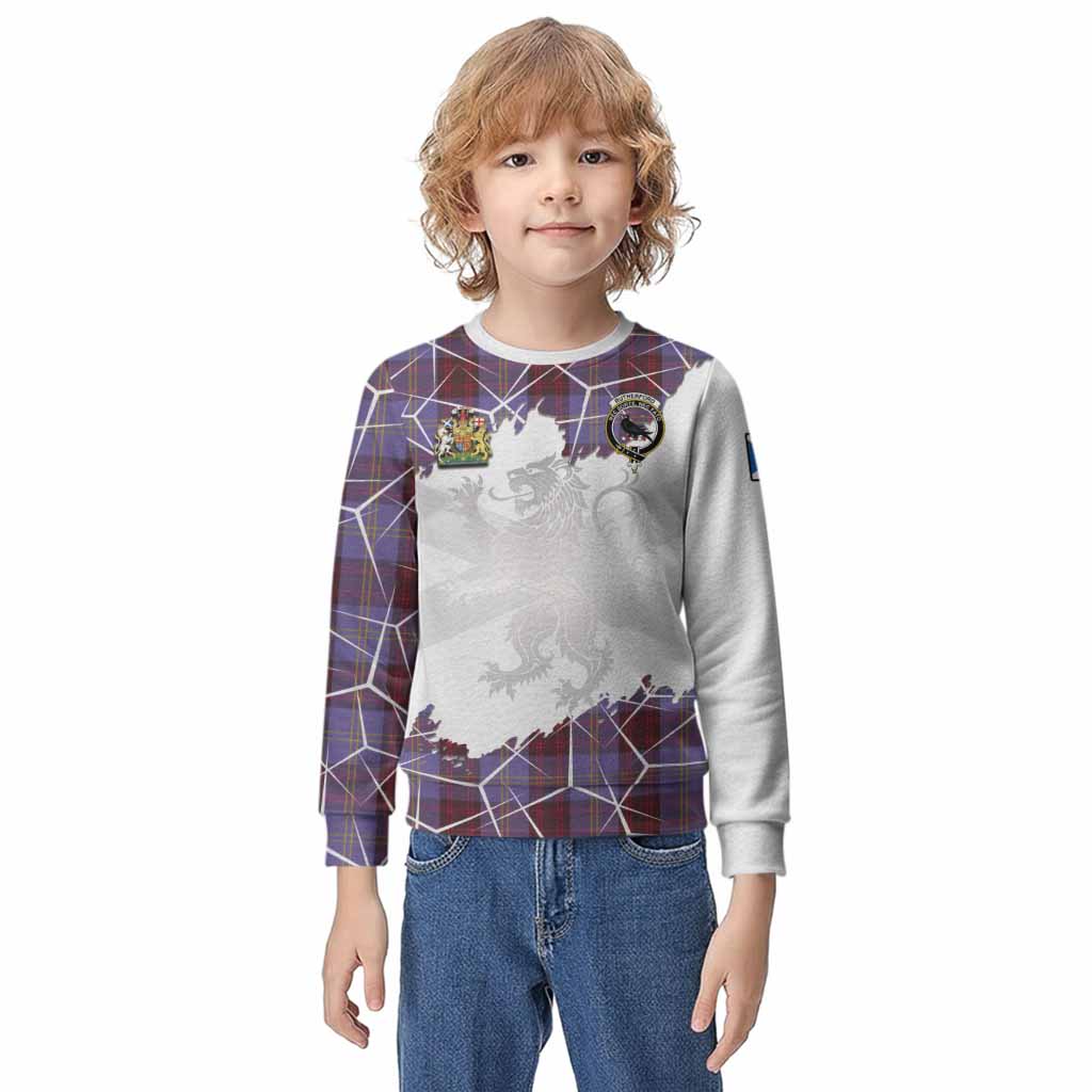 Rutherford Tartan Kid Knitted Sweatshirt with Family Crest and Lion Rampant Grunge Style