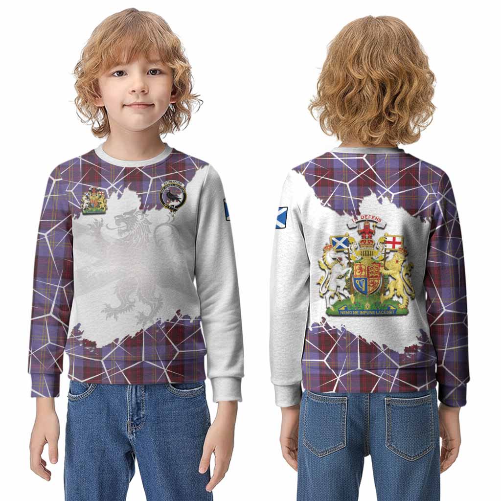 Rutherford Tartan Kid Knitted Sweatshirt with Family Crest and Lion Rampant Grunge Style