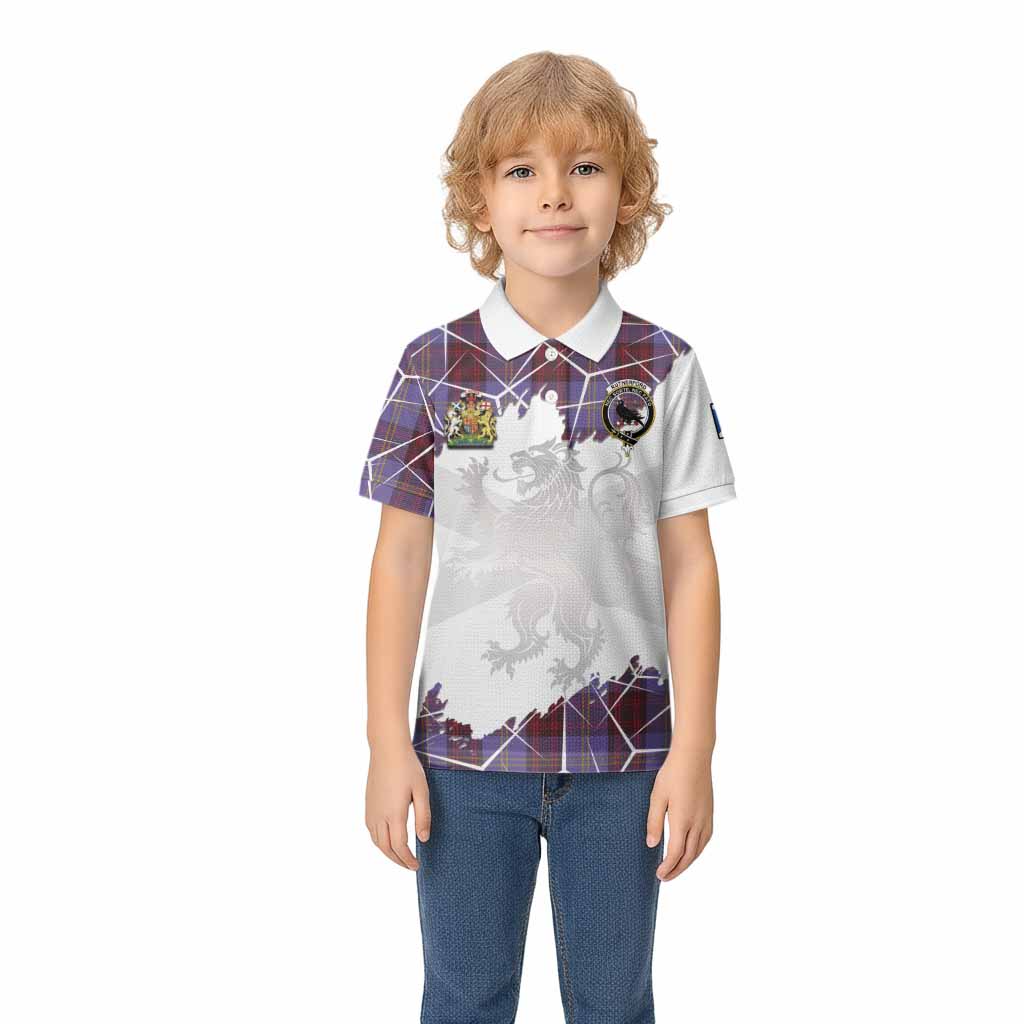 Rutherford Tartan Kid Polo Shirt with Family Crest and Lion Rampant Grunge Style