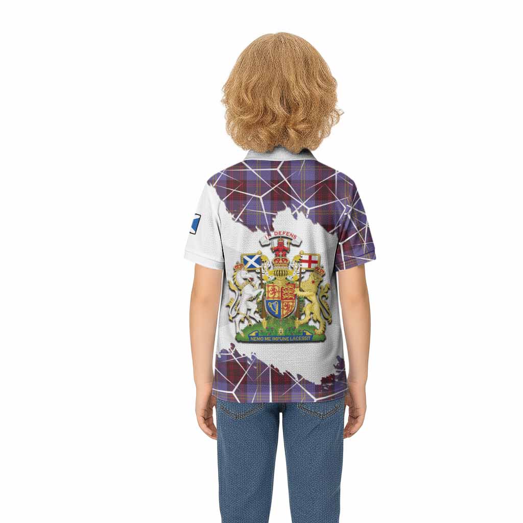 Rutherford Tartan Kid Polo Shirt with Family Crest and Lion Rampant Grunge Style