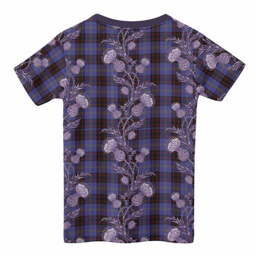 Rutherford Tartan Kid T-shirt Seamless Scottish Thistle Flowers