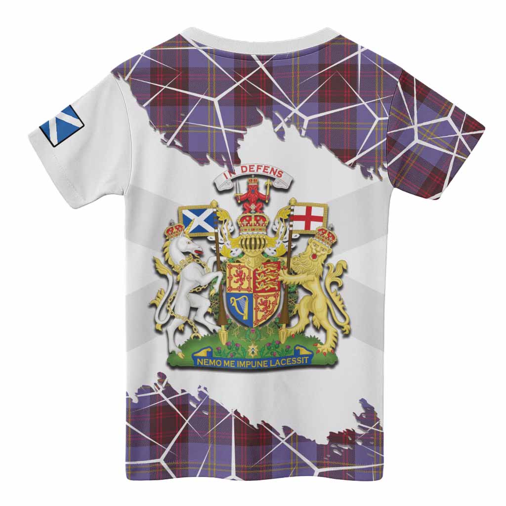 Rutherford Tartan Kid T-shirt with Family Crest and Lion Rampant Grunge Style