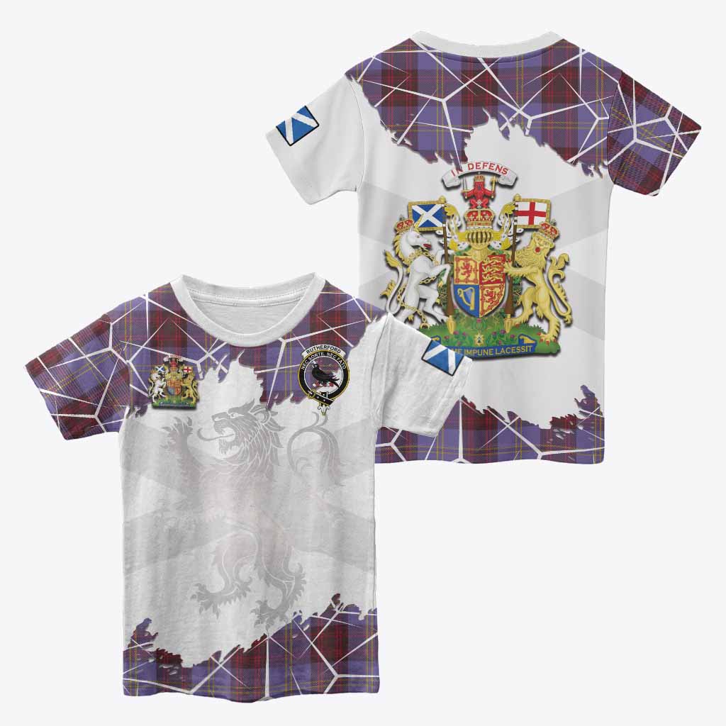 Rutherford Tartan Kid T-shirt with Family Crest and Lion Rampant Grunge Style