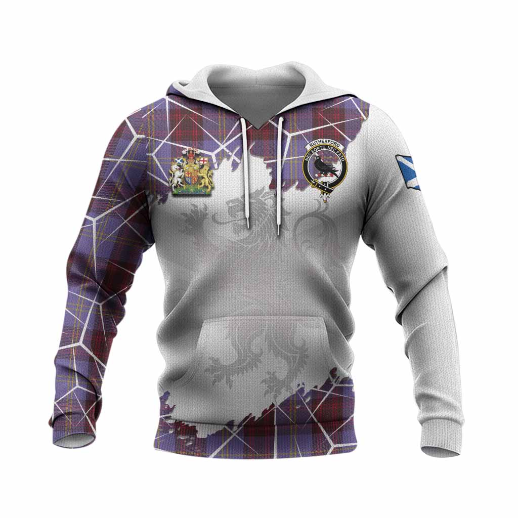 Rutherford Tartan Knitted Hoodie with Family Crest and Lion Rampant Grunge Style