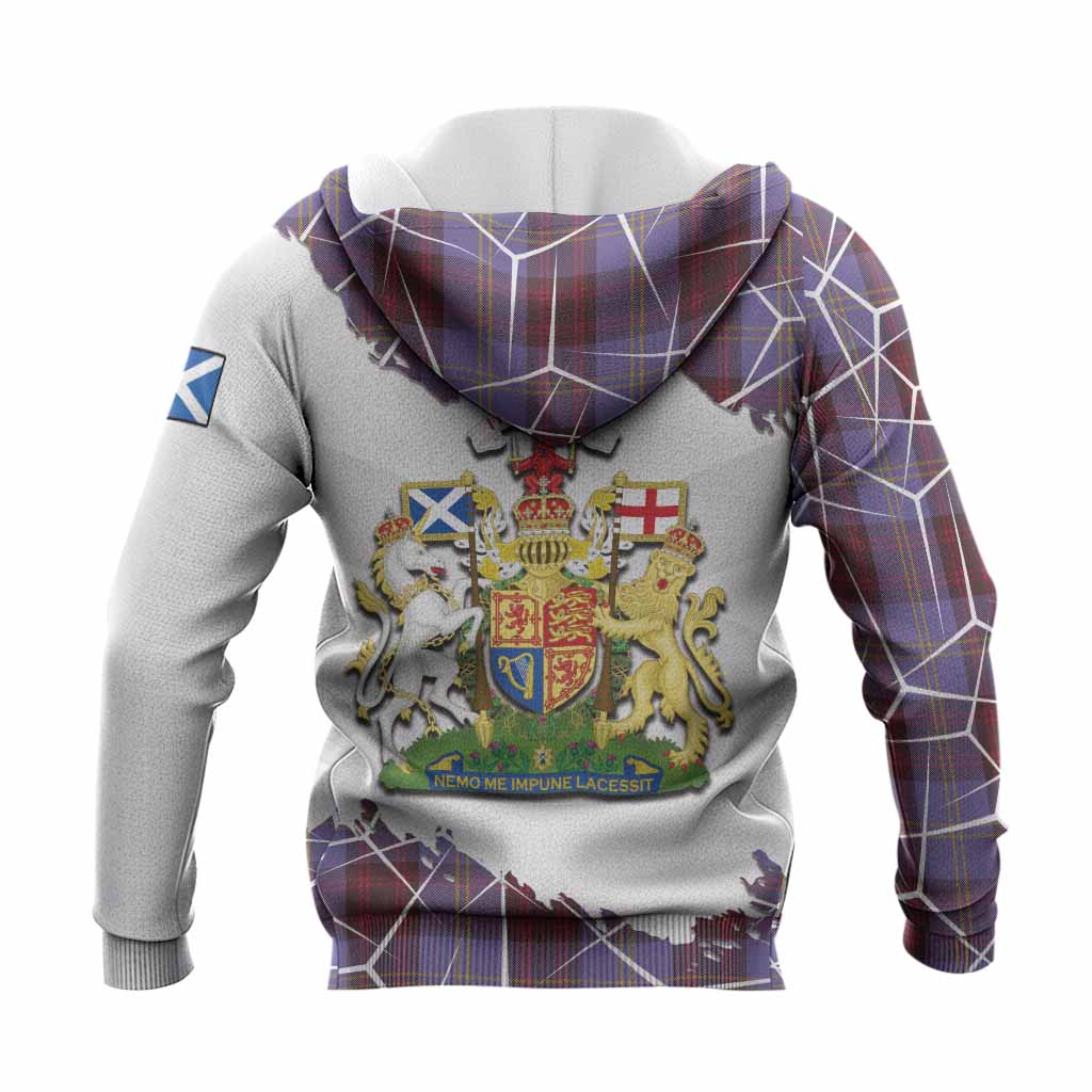 Rutherford Tartan Knitted Hoodie with Family Crest and Lion Rampant Grunge Style