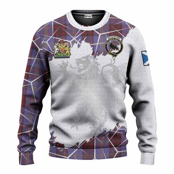 Rutherford Tartan Knitted Sweater with Family Crest and Lion Rampant Grunge Style