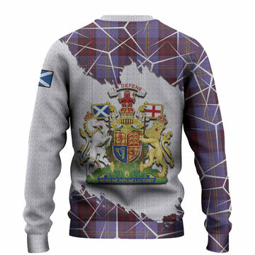 Rutherford Tartan Knitted Sweater with Family Crest and Lion Rampant Grunge Style
