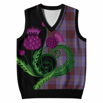 Rutherford Tartan Knitted V-Neck Vest Traditional Scottish Thistle