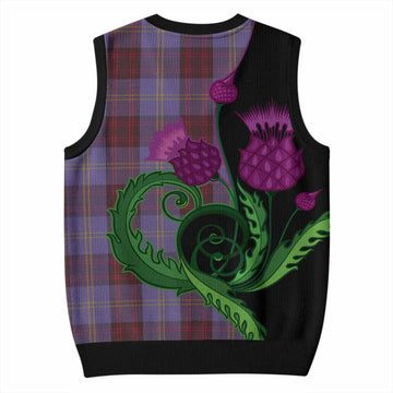 Rutherford Tartan Knitted V-Neck Vest Traditional Scottish Thistle