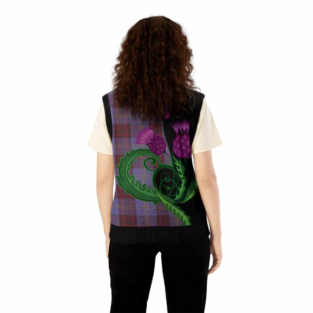Rutherford Tartan Knitted V-Neck Vest Traditional Scottish Thistle
