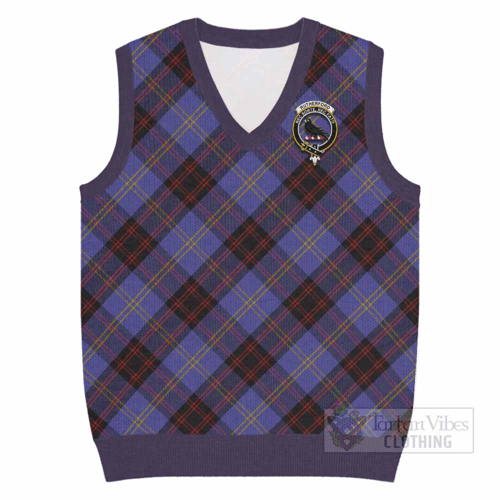 Rutherford Tartan Knitted V-Neck Vest with Family Crest Cross Style
