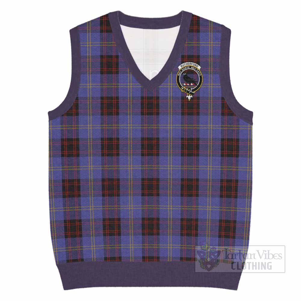 Rutherford Tartan Knitted V-Neck Vest with Family Crest - Tartan Vibes Clothing