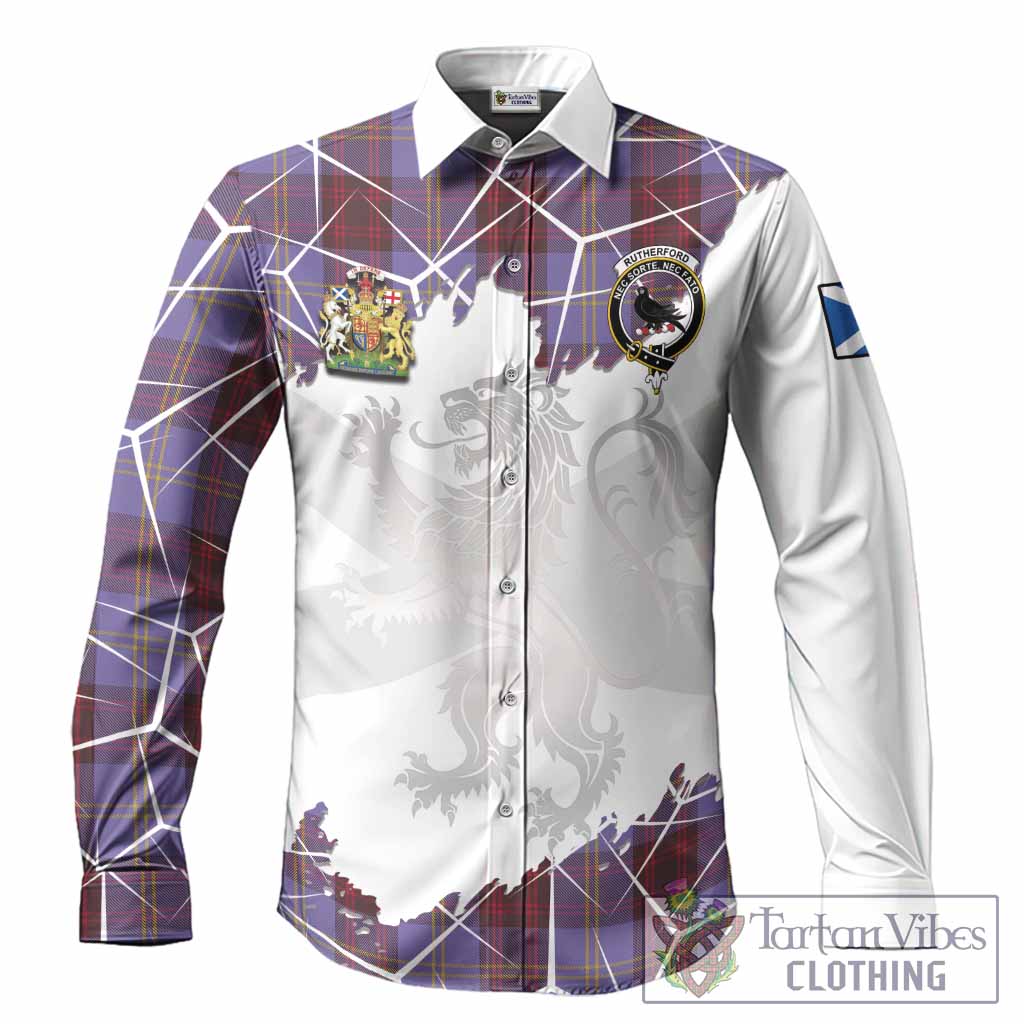 Rutherford Tartan Long Sleeve Button Shirts with Family Crest and Lion Rampant Grunge Style