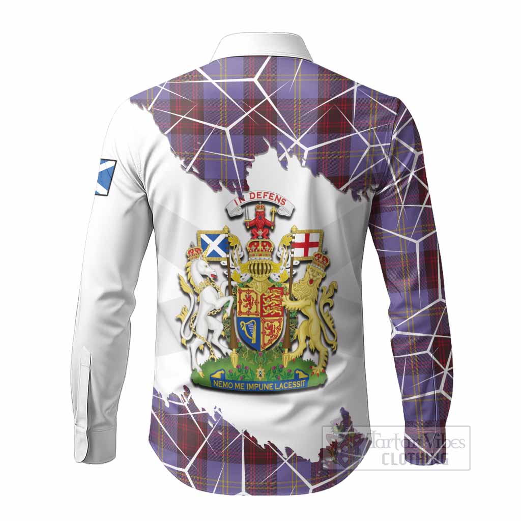 Rutherford Tartan Long Sleeve Button Shirts with Family Crest and Lion Rampant Grunge Style