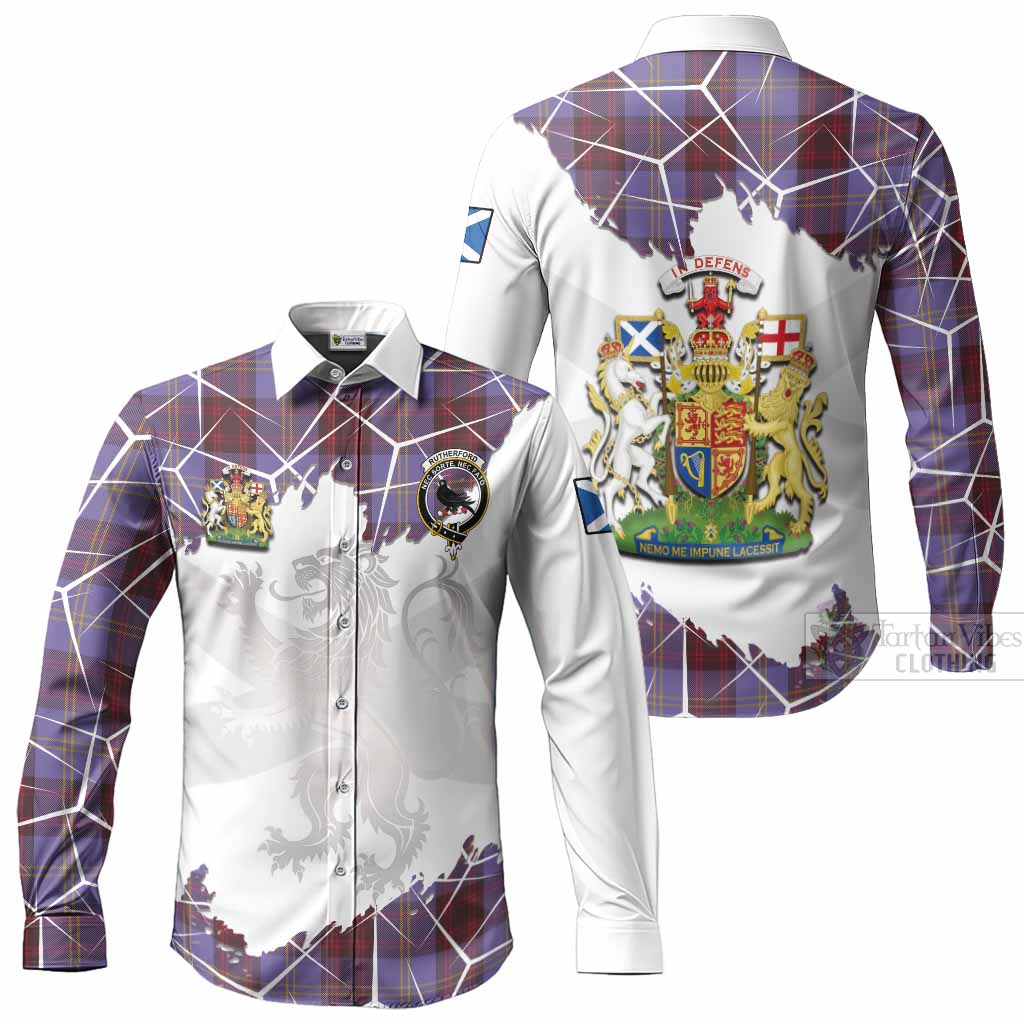 Rutherford Tartan Long Sleeve Button Shirts with Family Crest and Lion Rampant Grunge Style