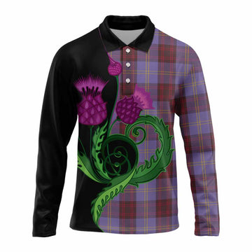 Rutherford Tartan Long Sleeve Polo Shirt Traditional Scottish Thistle