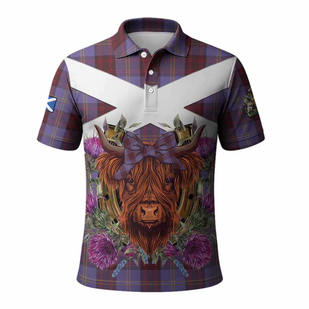 Rutherford Tartan Polo Shirt Scottish Thistle Heilan Coo