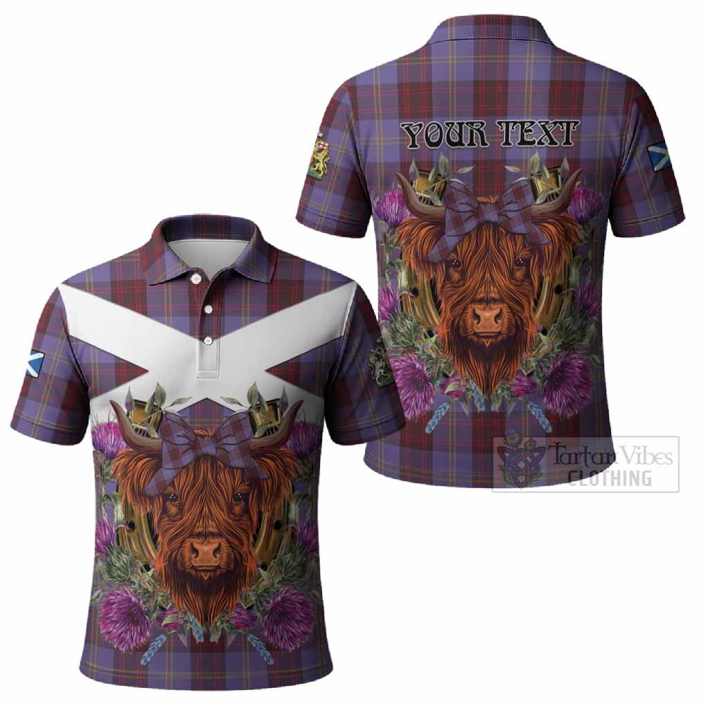 Rutherford Tartan Polo Shirt Scottish Thistle Heilan Coo