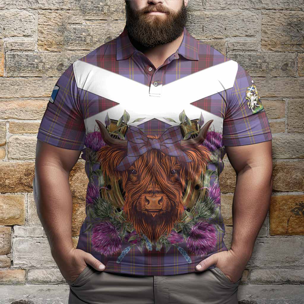Rutherford Tartan Polo Shirt Scottish Thistle Heilan Coo