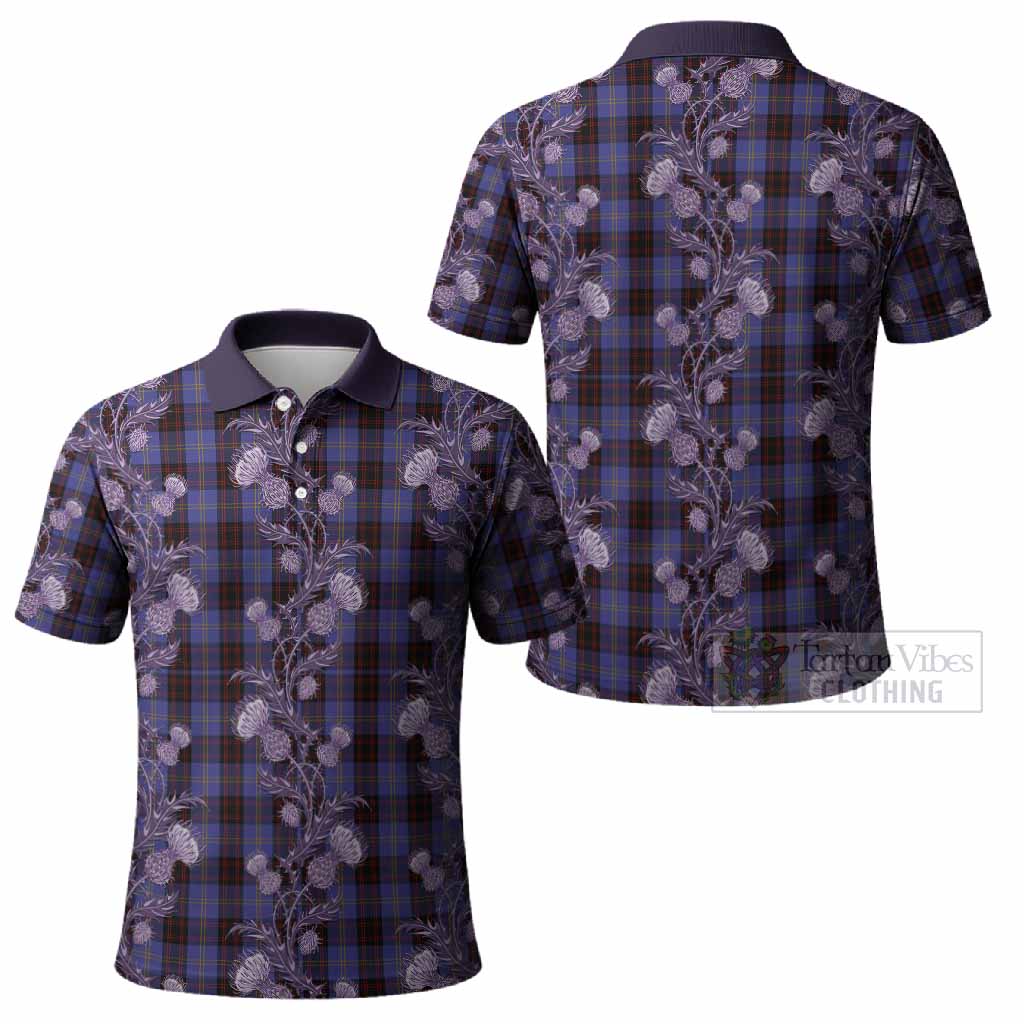 Rutherford Tartan Polo Shirt Seamless Scottish Thistle Flowers