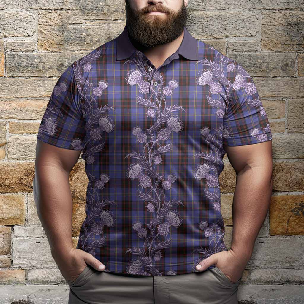 Rutherford Tartan Polo Shirt Seamless Scottish Thistle Flowers
