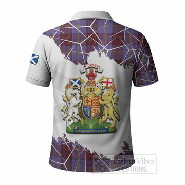 Rutherford Tartan Polo Shirt with Family Crest and Lion Rampant Grunge Style