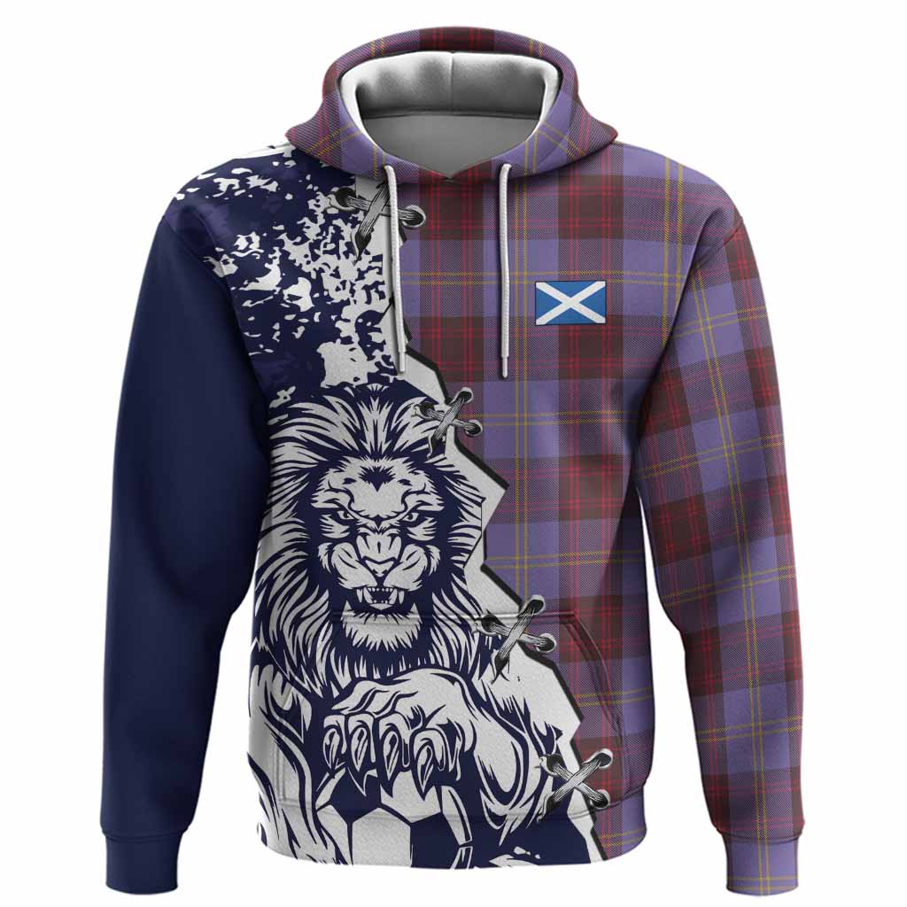 Rutherford Tartan Scottish Hoodie Angry Lion With Soccer Ball Style