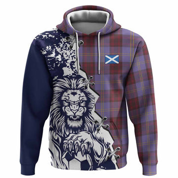 Rutherford Tartan Scottish Hoodie Angry Lion With Soccer Ball Style