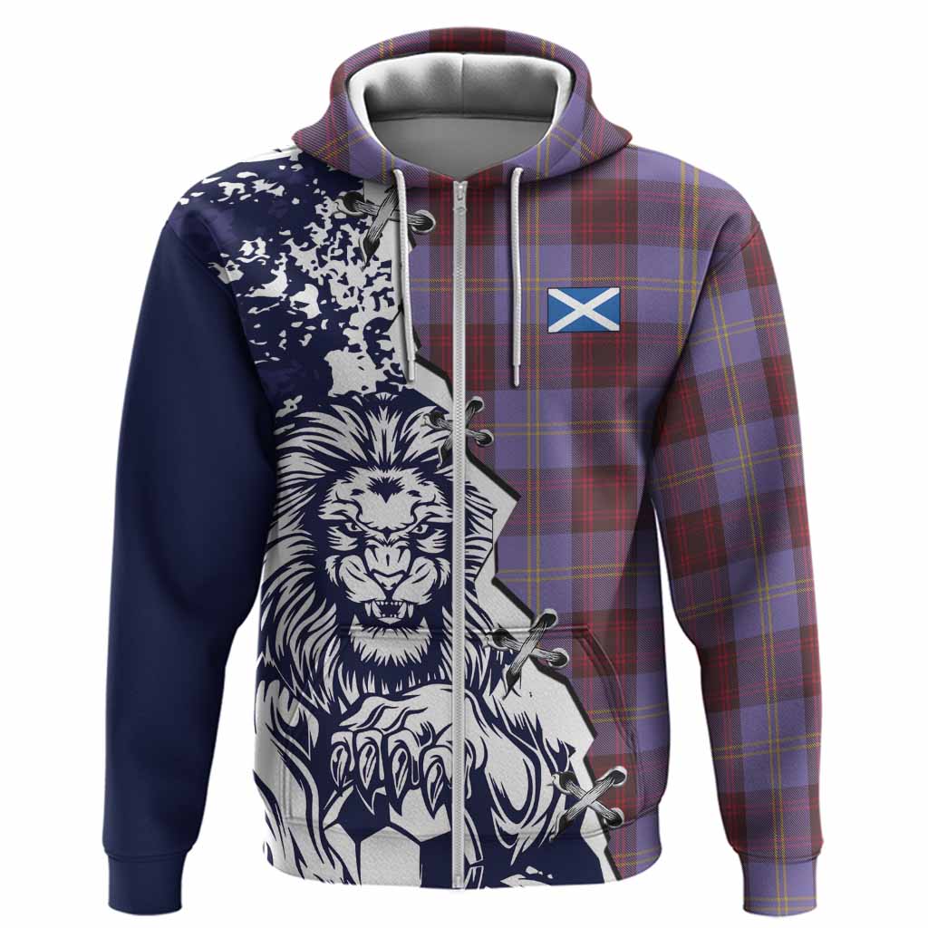 Rutherford Tartan Scottish Hoodie Angry Lion With Soccer Ball Style