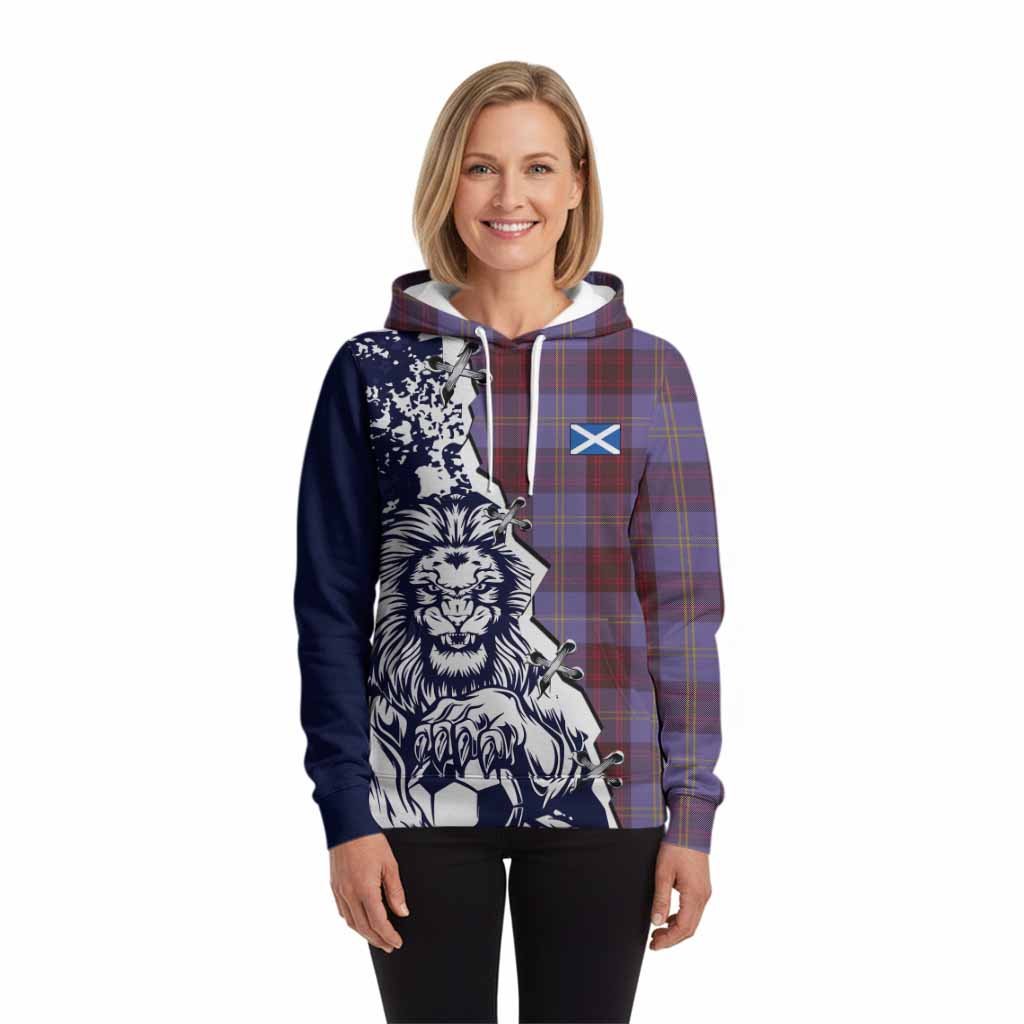 Rutherford Tartan Scottish Hoodie Angry Lion With Soccer Ball Style