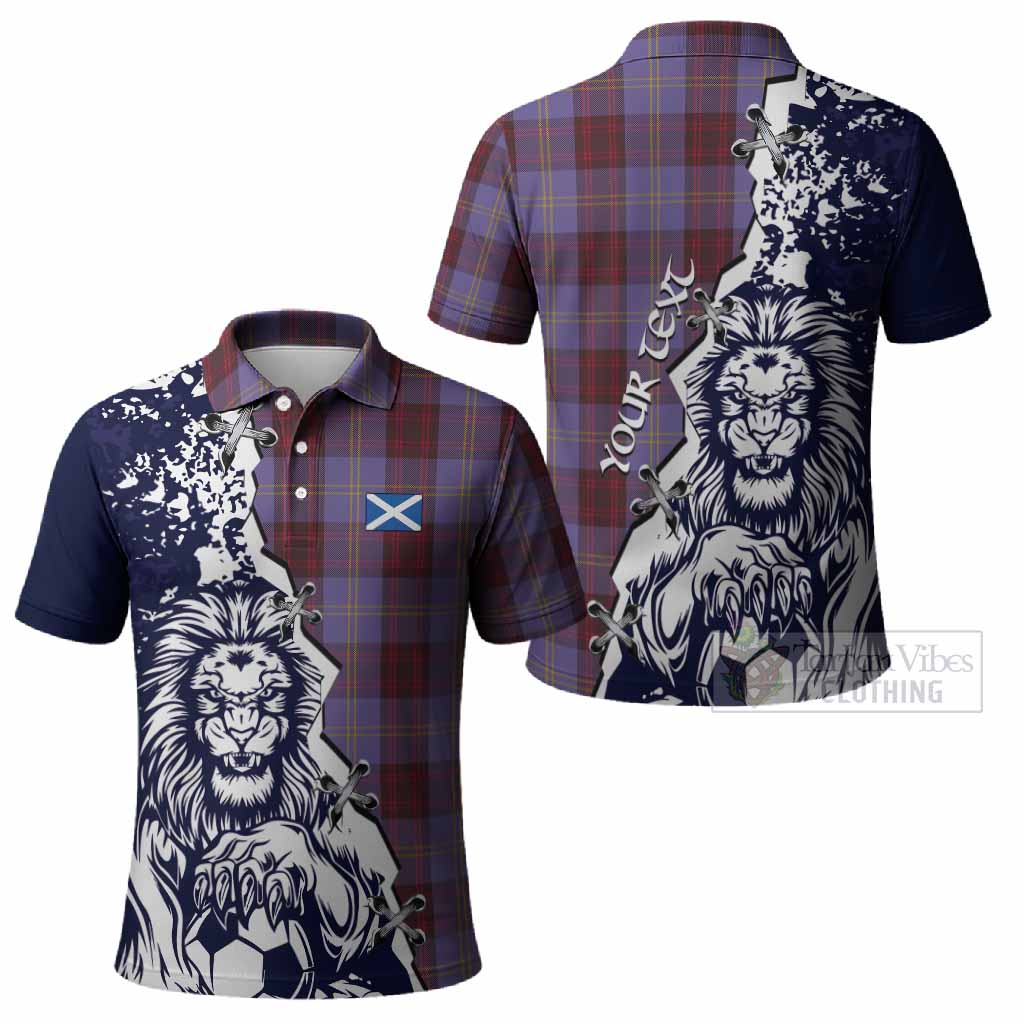 Rutherford Tartan Scottish Polo Shirt Angry Lion With Soccer Ball Style