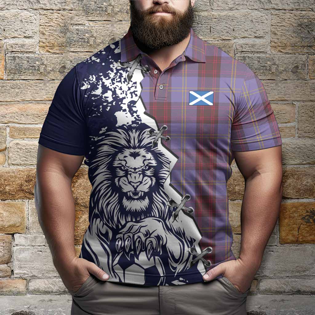 Rutherford Tartan Scottish Polo Shirt Angry Lion With Soccer Ball Style