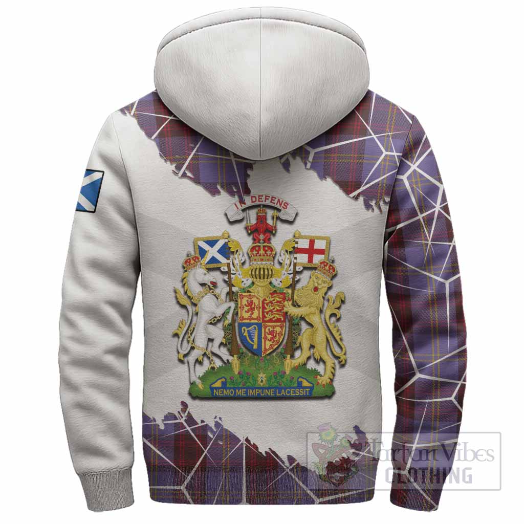 Rutherford Tartan Sherpa Hoodie with Family Crest and Lion Rampant Grunge Style