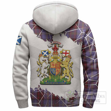 Rutherford Tartan Sherpa Hoodie with Family Crest and Lion Rampant Grunge Style