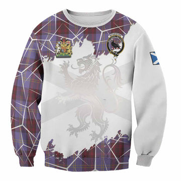 Rutherford Tartan Sweatshirt with Family Crest and Lion Rampant Grunge Style