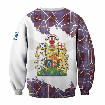 Rutherford Tartan Sweatshirt with Family Crest and Lion Rampant Grunge Style