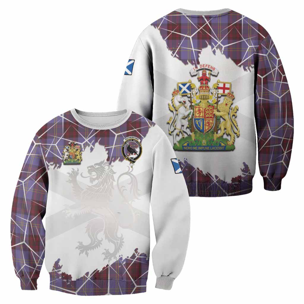 Rutherford Tartan Sweatshirt with Family Crest and Lion Rampant Grunge Style