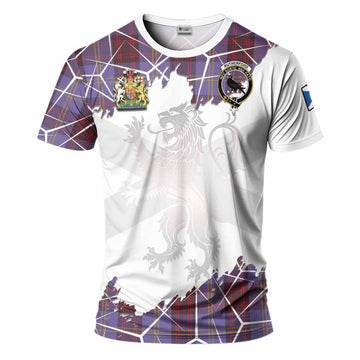 Rutherford Tartan T-Shirt with Family Crest and Lion Rampant Grunge Style