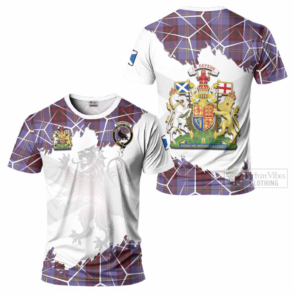 Rutherford Tartan T-Shirt with Family Crest and Lion Rampant Grunge Style