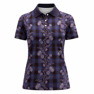 Rutherford Tartan Women Polo Shirt Seamless Scottish Thistle Flowers