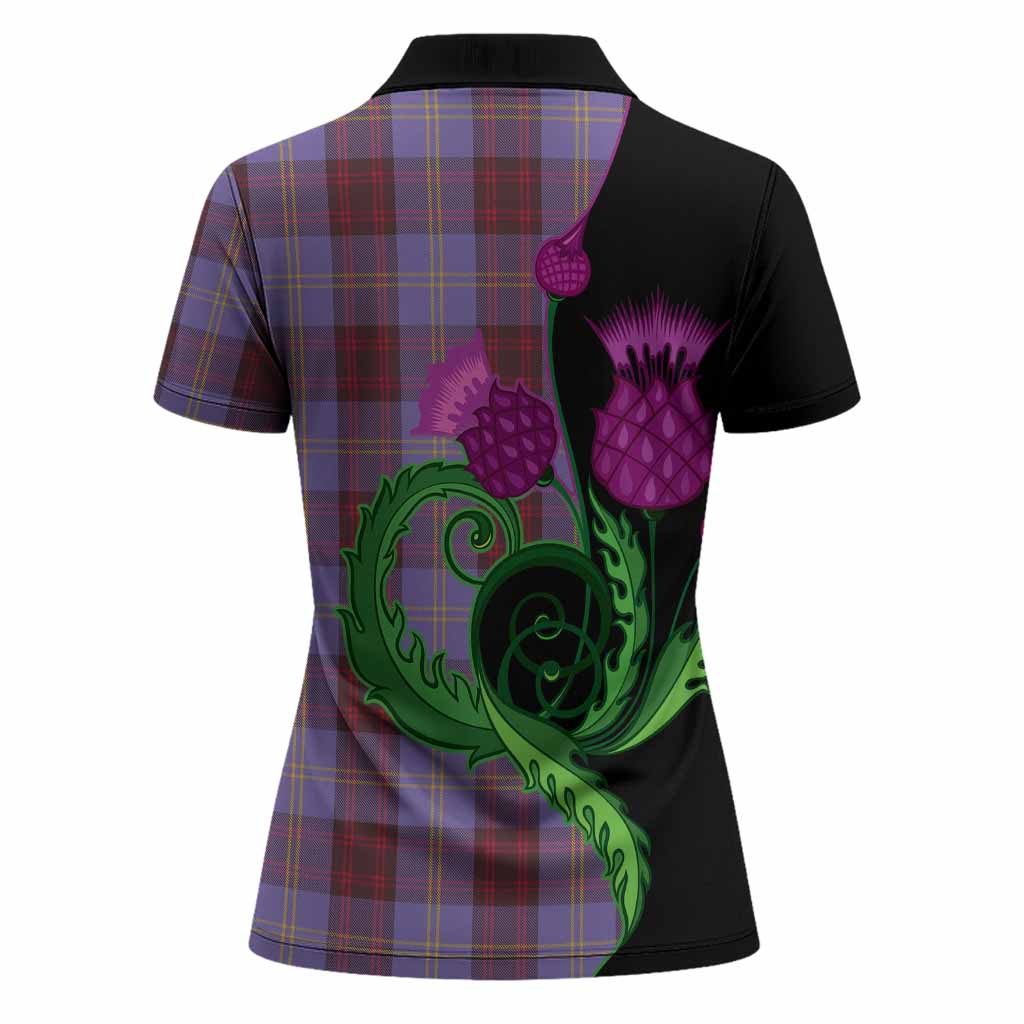 Rutherford Tartan Women Polo Shirt Traditional Scottish Thistle