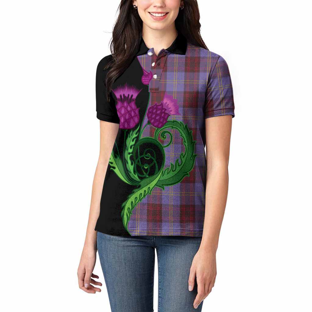 Rutherford Tartan Women Polo Shirt Traditional Scottish Thistle