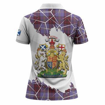 Rutherford Tartan Women Polo Shirt with Family Crest and Lion Rampant Grunge Style