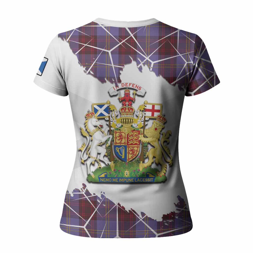Rutherford Tartan Women T shirt with Family Crest and Lion Rampant Grunge Style