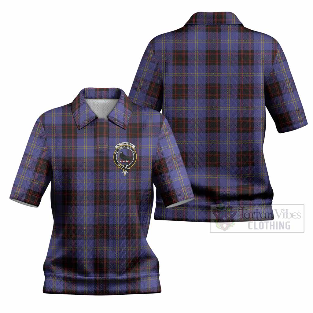 Rutherford Tartan Women’s Polo Sweater Top with Family Crest