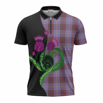 Rutherford Tartan Zipper Polo Shirt Traditional Scottish Thistle
