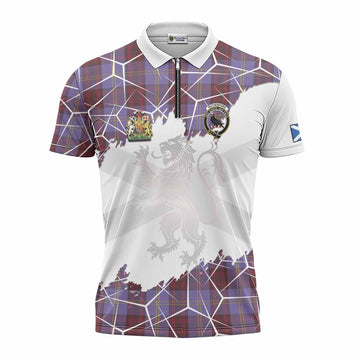 Rutherford Tartan Zipper Polo Shirt with Family Crest and Lion Rampant Grunge Style